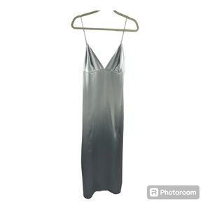 Massimo Dutti Silver Satin Slip Midi Dress